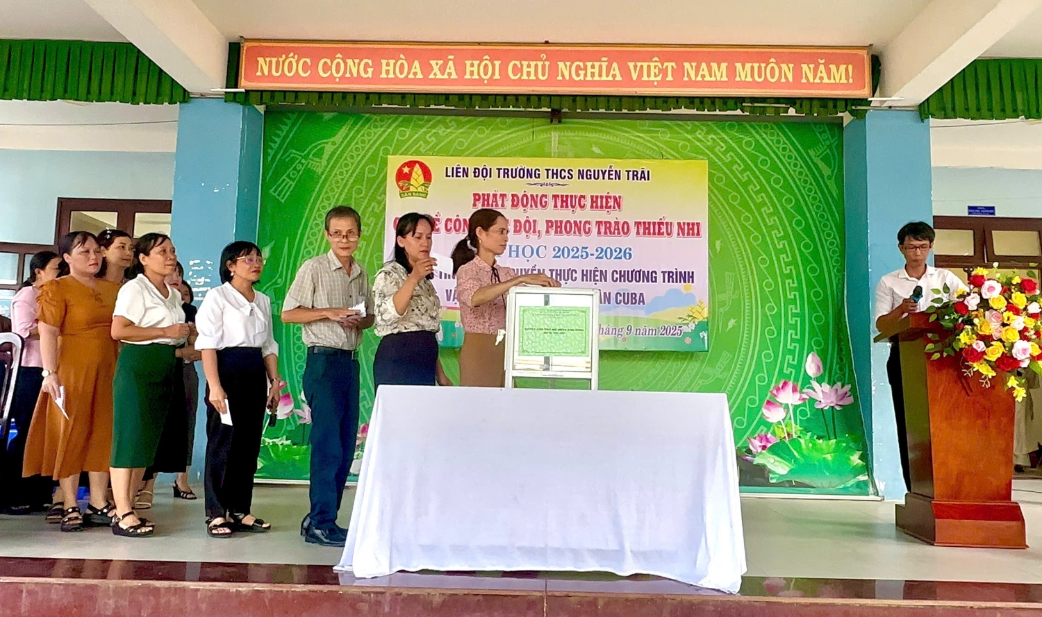 Trường THCS Nguyễn Trãi tổ chức ủng hộ nhân dân Cuba và phát động tuần lễ học tập suốt đời năm 2025.