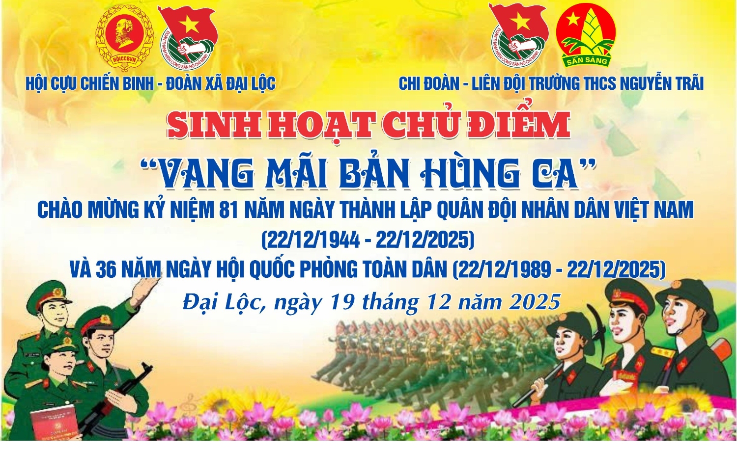 LIÊN ĐỘI TRƯỜNG THCS NGUYỄN TRÃI TỔ CHỨC HOẠT ĐỘNG CHÀO MỪNG KỶ NIỆM 81 NĂM NGÀY THÀNH LẬP QUÂN ĐỘI NHÂN DÂN VIỆT NAM VÀ 36 NĂM NGÀY HỘI QUỐC PHÒNG TOÀN DÂN.