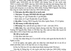 Trường THCS Nguyễn Trãi thông báo Tuyển sinh lớp 6 năm học 2025-2026